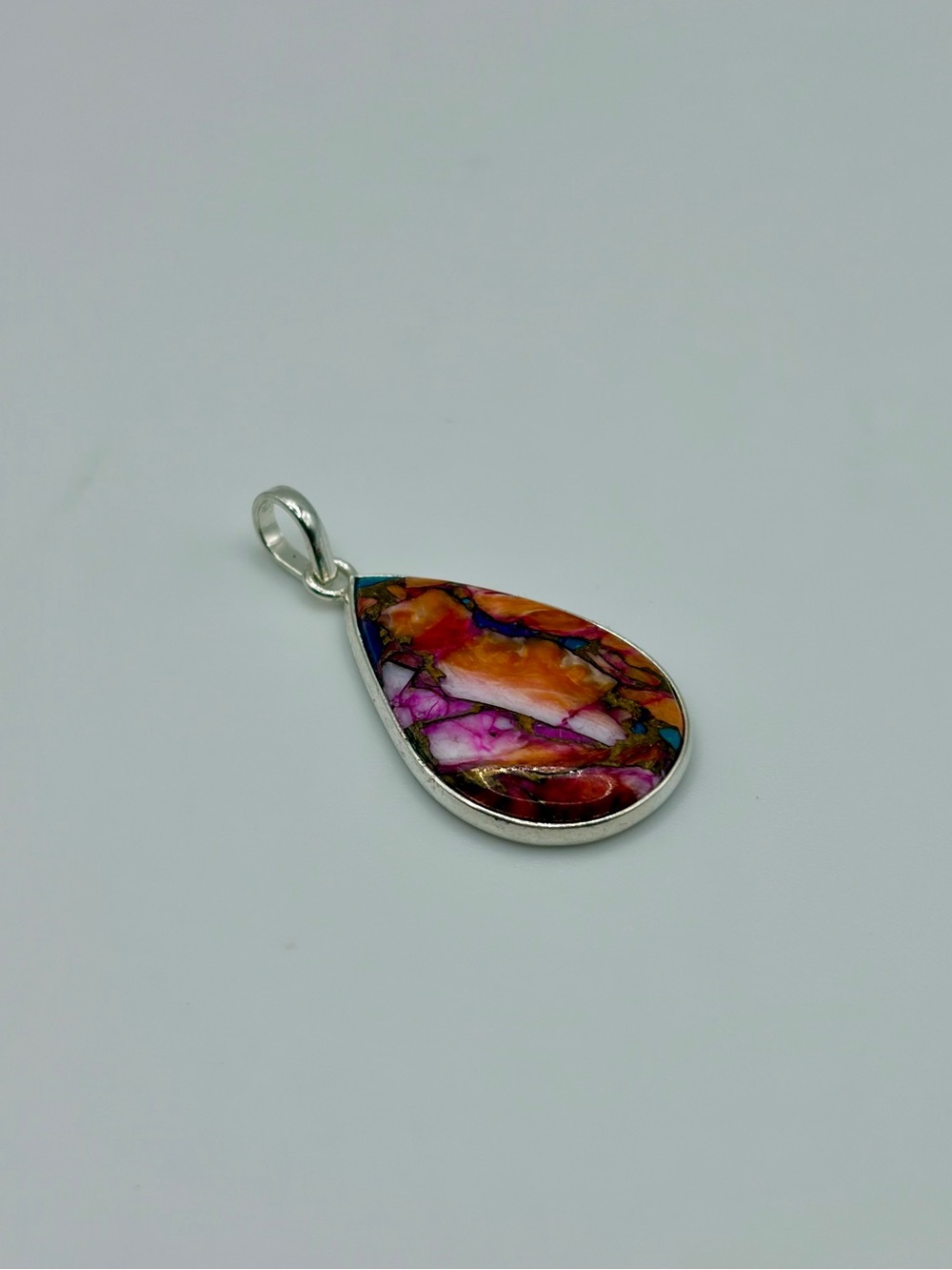 925 Sterling Silver Pink Dahlia Turquoise Pendant - Picture 5 of 9